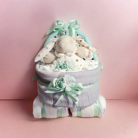 Luiertaart kinderwagen - mint - pampers - kraamcadeau