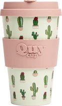 Quy Cup 400ml Ecologische reisbeker - "Cactus" - Gerecycleerde flessen met beige siliconen deksel 9x9xH15cm
