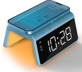Caliber Réveil Numérique - Chargeur Sans Fil - QC3.0 15 Watt Charge Rapide - Double Réveil - adapté comme réveil pour enfants - Lampe de Nuit 8 Couleurs - Couleur Bleu (HCG019QI-PB)