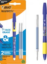 Stylo bille effaçable et rechargeable et recharges BIC Illusion - Encre bleue - pack de 1 stylo et 2 recharges - Pointe Medium 0 mm
