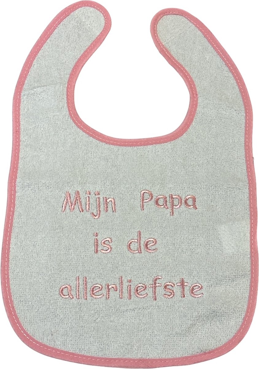 Goedkoopste La Petite Couronne Slabber Slabbetje Slab Geborduurd Mijn papa is de allerliefste Unisex Katoen Wit/roze Maat 24 x 36 Cm