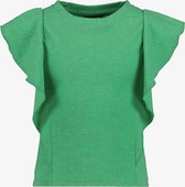 TwoDay meisjes rib T-shirt met ruches groen - Maat 134/140