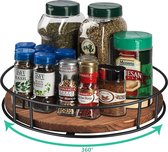 Lazy Susan Draaiplateau, organizer, draaibaar kruidenrek, 25 cm, kruidencarrousel, draaiplateau voor voorraaddozen en specerijen, rond, draaispruidenstandaard, houten draaiplateau voor keuken,