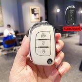 Autosleutel hoesje - TPU Sleutelhoesje - Sleutelcover - Autosleutelhoes - Geschikt voor Hyundai - wit - B3 - Auto Sleutel Accessoires gadgets - Kado Cadeau man - vrouw