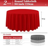 Set van 2 ronde tafelkleden, 229 cm, rood, rond, kreukvrij, wasbaar, rode tafelkleden, polyester stoffen tafelkleed voor bruiloft, feest, restaurant, buffettafel