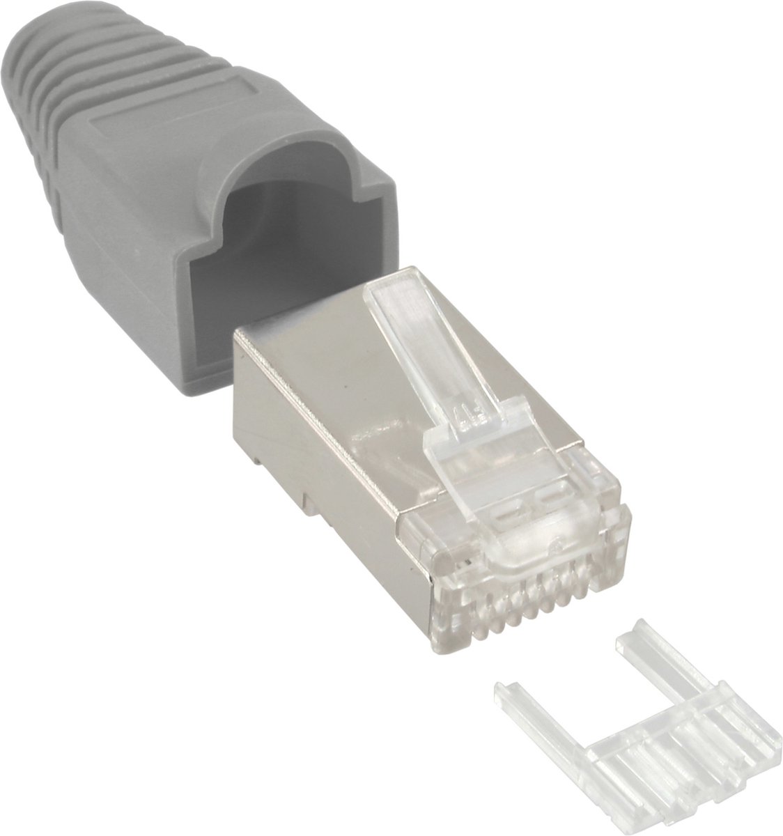 RJ45 krimp connectoren (STP) voor CAT6 netwerkkabel (flexibel) - 10 stuks (3-delig) / grijs