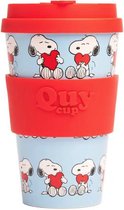 Gobelet de voyage écologique Quy Cup 400 ml - Peanuts Snoopy "Love" - ​​​​sans BPA - Fabriqué à partir de Bouteilles en PET recyclées avec couvercle en Siliconen rouge - gobelet à boire - gobelet de voyage