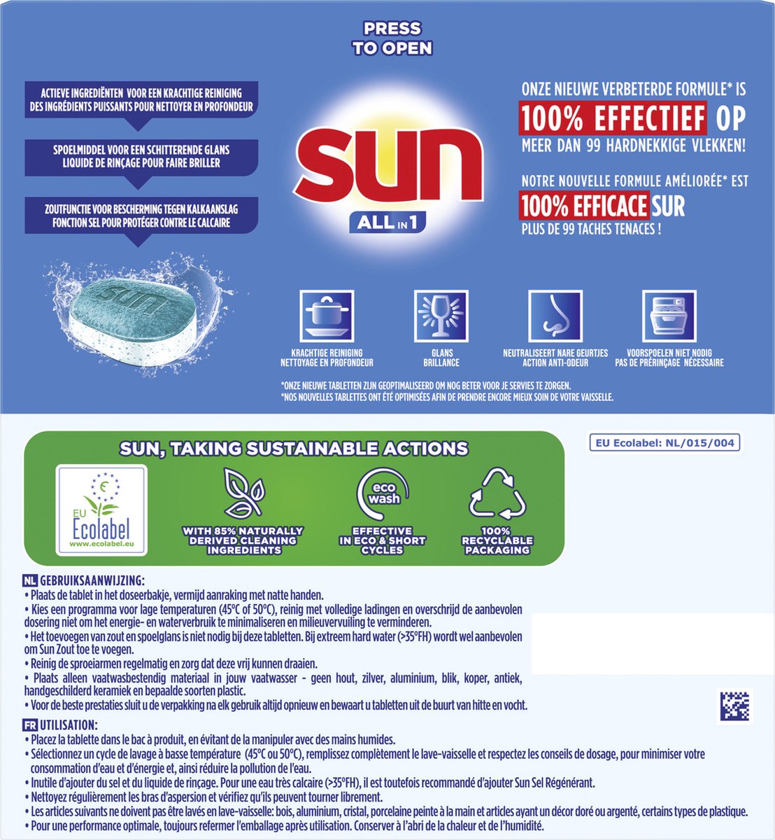 Sun All-in 1 Vaatwastabletten - Citroen - reinigt en beschermt pannen in de vaatwasser - 60 tabletten — afbeelding 7