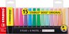 STABILO BOSS ORIGINAL – Markeerstift – 15 Stuks Deskset - 9 Standaard + 6 Pastel Kleuren