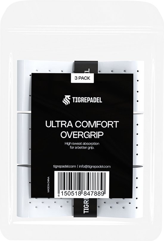 TigrePadel - Overgrip - Grip - Ultra Comfort - Griptape - Padel - Overgrip tennis - Overgrip padel - Wit - 3 stuks