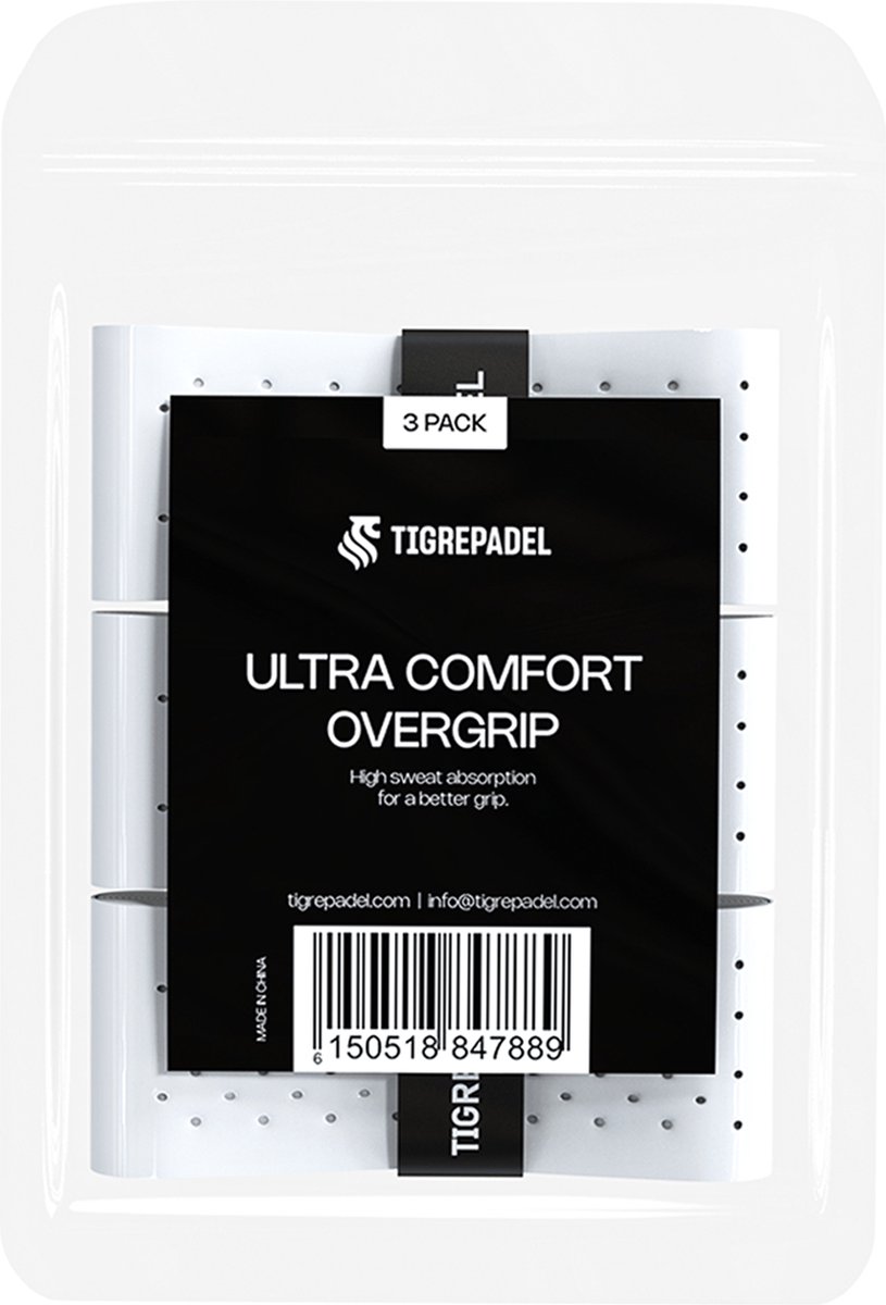 TigrePadel - Overgrip - Grip - Padel grips - - Griptape - Ultra Comfort - Padel - Overgrip tennis - Overgrip padel - Wit - 3 stuks