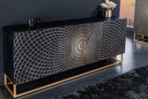 Design dressoir ILLUSION 177cm zwart mangohout massief hout goud ijzer metalen frame