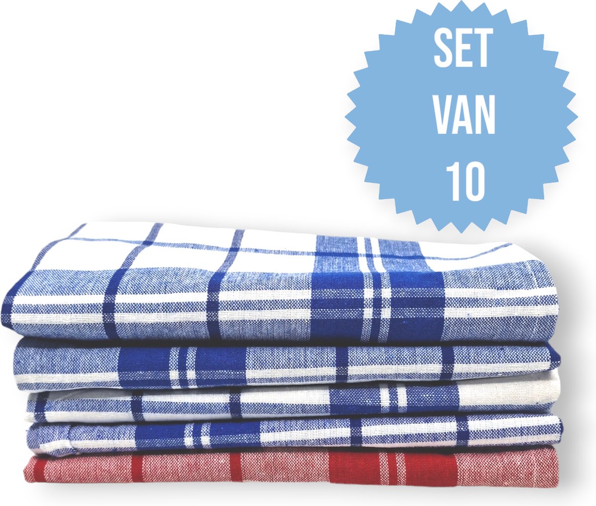 Bedlin - Keukenhanddoek - 80g - Groot formaat - Rood/Blauw - Set van 10 stuks