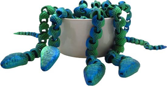 Foto: Fidget toy slang blauw groen vera s arts dice 3d print handgemaakt multi kleur verschillende kleur van verschillende hoeken articulated snake gelede gewrichten slang huisdier fidget speelgoed