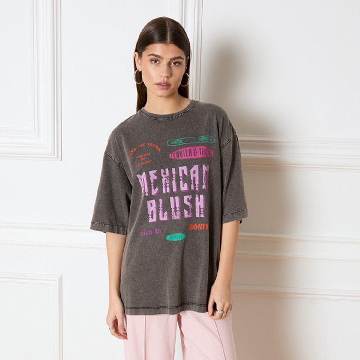 Refined Department Oversized mexican t-shirt MAGGY Antraciet - Maat XS