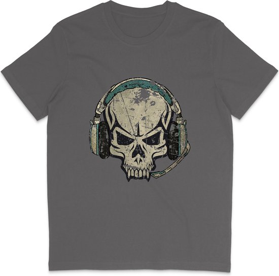 Skull DJ T Shirt Heren Dames - Muziek - Grijs- 3XL