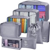 Kofferverpakkingsblokjes, 8-pack Reisverpakkingsblokjes Essentials Tasorganisator Verpakkingstassen voor kleding Schoenen Cosmetica Toiletartikelen Opbergzakken (grijs)