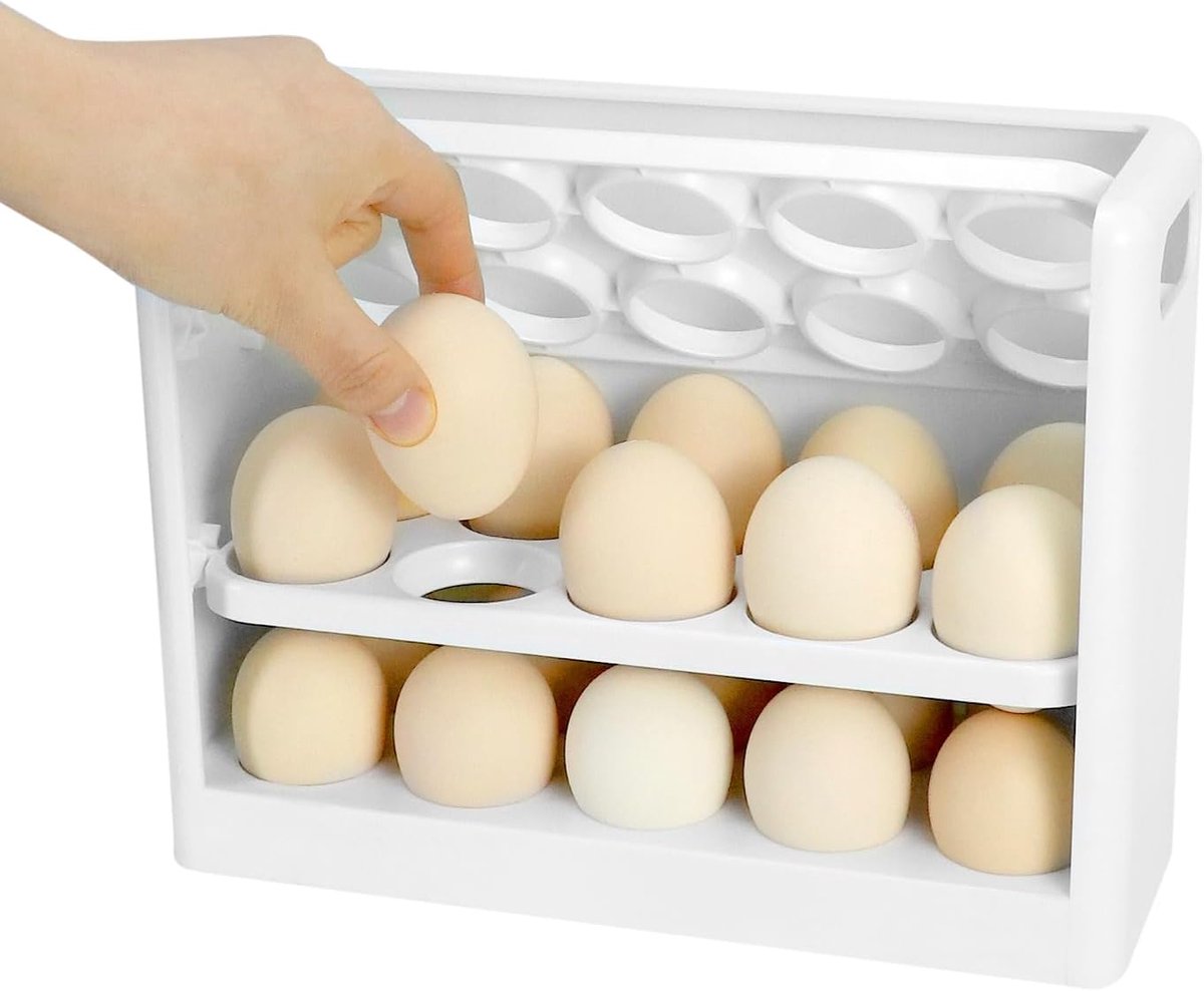 Ruimtebesparend eiercontainer voor koelkast en aanrecht - capaciteit 30 eieren - 25x19,5x10,5 cm