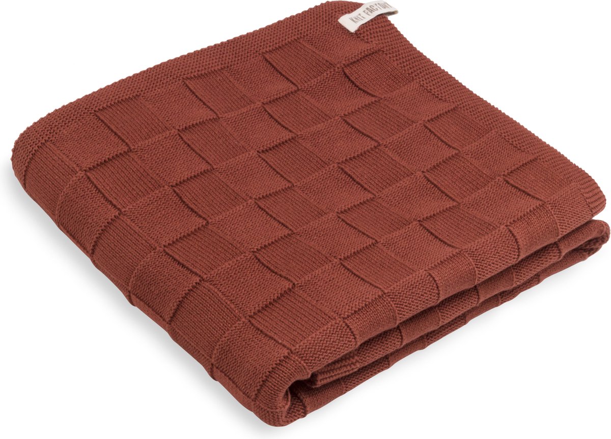 Knit Factory Gebreide Badhanddoek Ivy - Handdoek - Strandhanddoek - Roest - Rood - 70x140 cm - Katoen