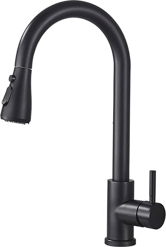 Keukenkraan met Uittrekbare Uitloop - Zwarte Keukenkraan - Lichtgewicht - Uittrekbaar tot 40 cm – inclusief aansluitingen - 180° Hoge Uitloop- Keukenmengkraan - Handdouche - Flexibele Slang – waterbesparende keuken kraan - Wastafel Kraan