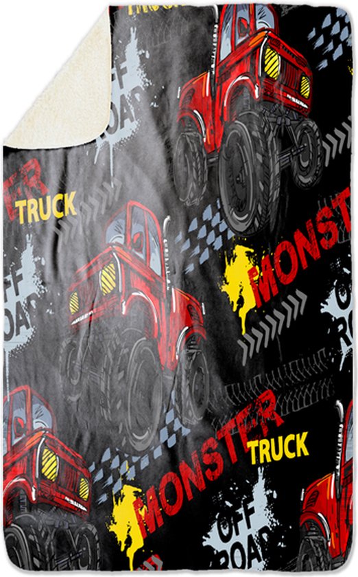 Fleecedeken Monster truck, 96x146cm, Polyester Sherpa, deken met print