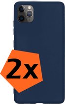Hoesje Geschikt voor iPhone 11 Pro Max Hoesje Siliconen Cover Case - Hoes Geschikt voor iPhone 11 Pro Max Hoes Back Case - 2-PACK - Donkerblauw