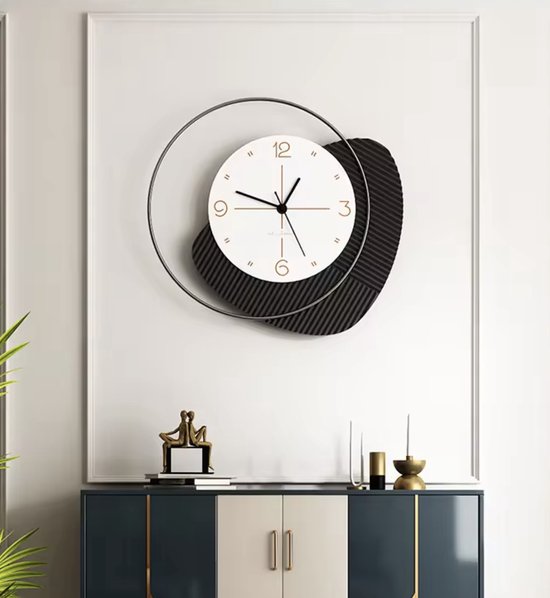Luxaliving - Moderne Wandklok - Stil uurwerk - Wandklokken - Klokken - Wandklok Modern - Metaal - Zwart-Wit - 45CM - Design Wandklok