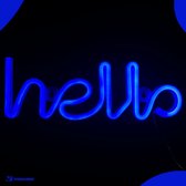 Neon Lamp - Hello Blauw - Incl. 3 Batterijen - Neon Verlichting - Neon Led Lamp - Neon Wandlamp
