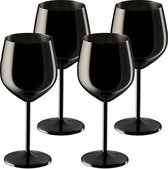 Relaxdays wijnglazen rvs set van 4 - onbreekbare rode wijn glazen - 400 ml - herbruikbaar - zwart
