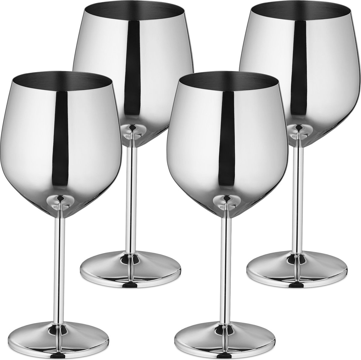 Relaxdays wijnglazen rvs set van 4 onbreekbare rode wijn glazen 400 ml herbruikbaar zilver