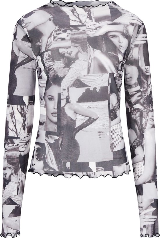 Foto: Guess ls adriana mesh top dames iconic collage print maat xs