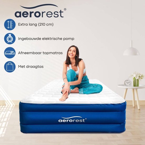 Matelas pneumatique AeroRest Cloud Top 1 personne | 210 cm de longueur | Surmatelas amovible | Avec pompe intégrée | Sac de transport inclus |