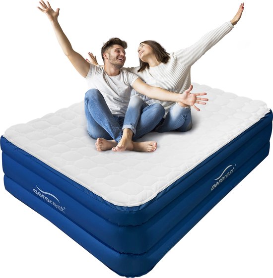 Matelas pneumatique AeroRest Cloud Top pour 2 personnes | 210 cm de longueur | Surmatelas amovible | Avec pompe intégrée | Sac de transport inclus |