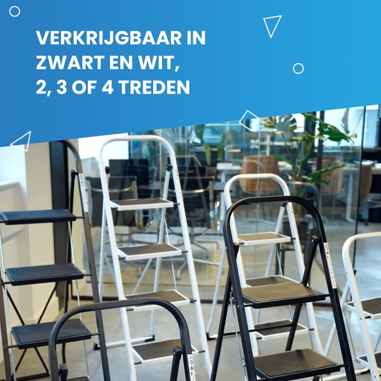 IVOL Huishoudtrap 4 treden - Keukentrap Inklapbaar - Wit - Antislip - Max. hoogte 93 cm