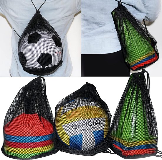 Ballentas voetbalballennet groot voor 10-15 ballen, 76,2 x 100 cm ballentas ballentas met 2 kleine gaasvakken, duurzame ballennettas voor voetbal basketbal handbal volleybal - 