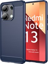 Xiaomi Redmi Note 13 4G Hoesje - MobyDefend TPU Gelcase - Geborsteld Metaal + Carbonlook - Blauw - GSM Hoesje - Telefoonhoesje Geschikt Voor Xiaomi Redmi Note 13 4G