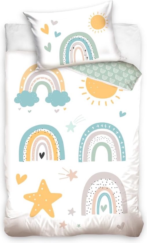 Parure De Lit Enfant En Coton Imprimé Arc-en-ciel 140x200cm - Housse de couette - Parure de lit