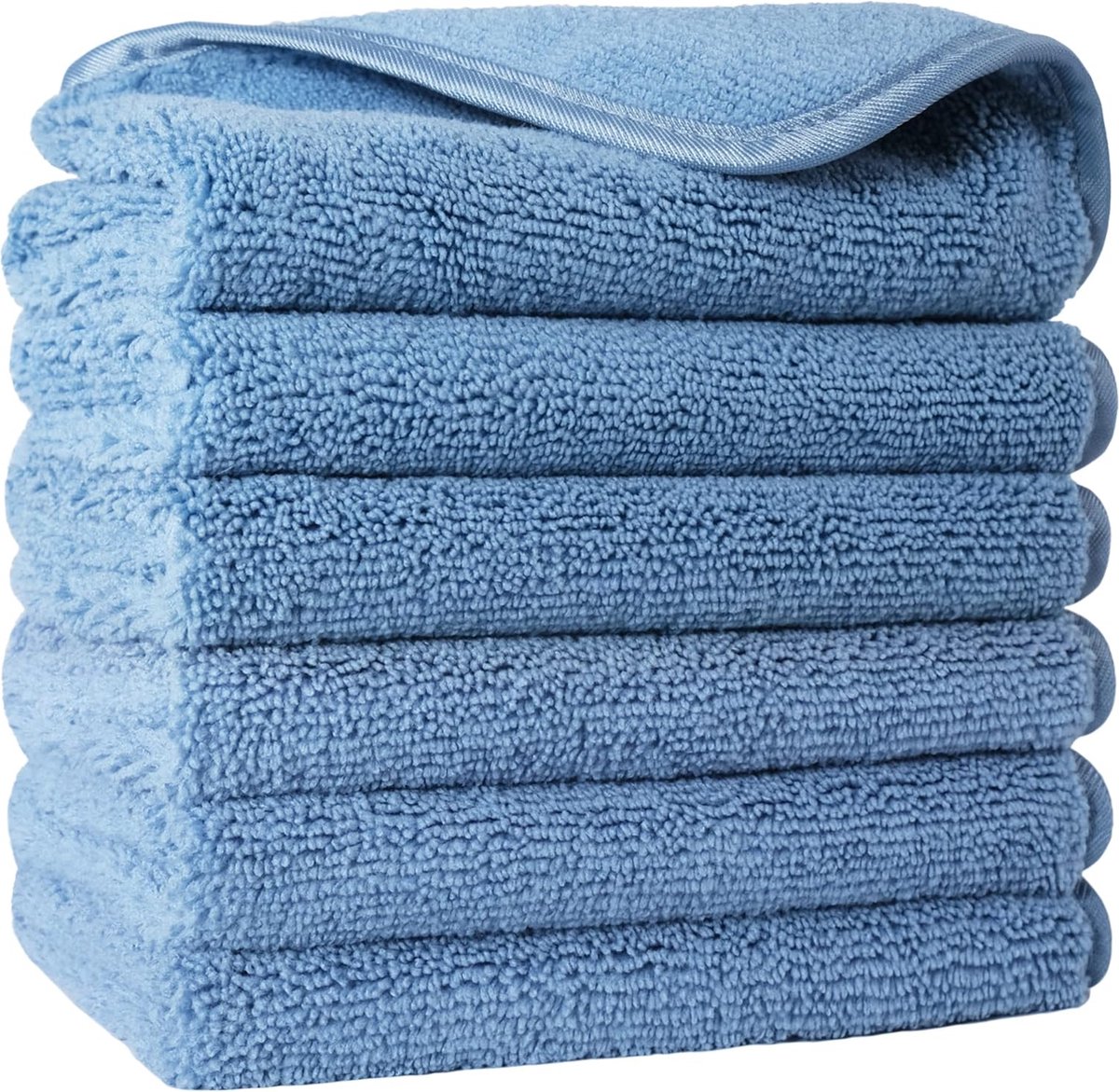 Premium washandjes van microvezel - pluisvrij - blauw - 33 x 33 cm - 6 stuks