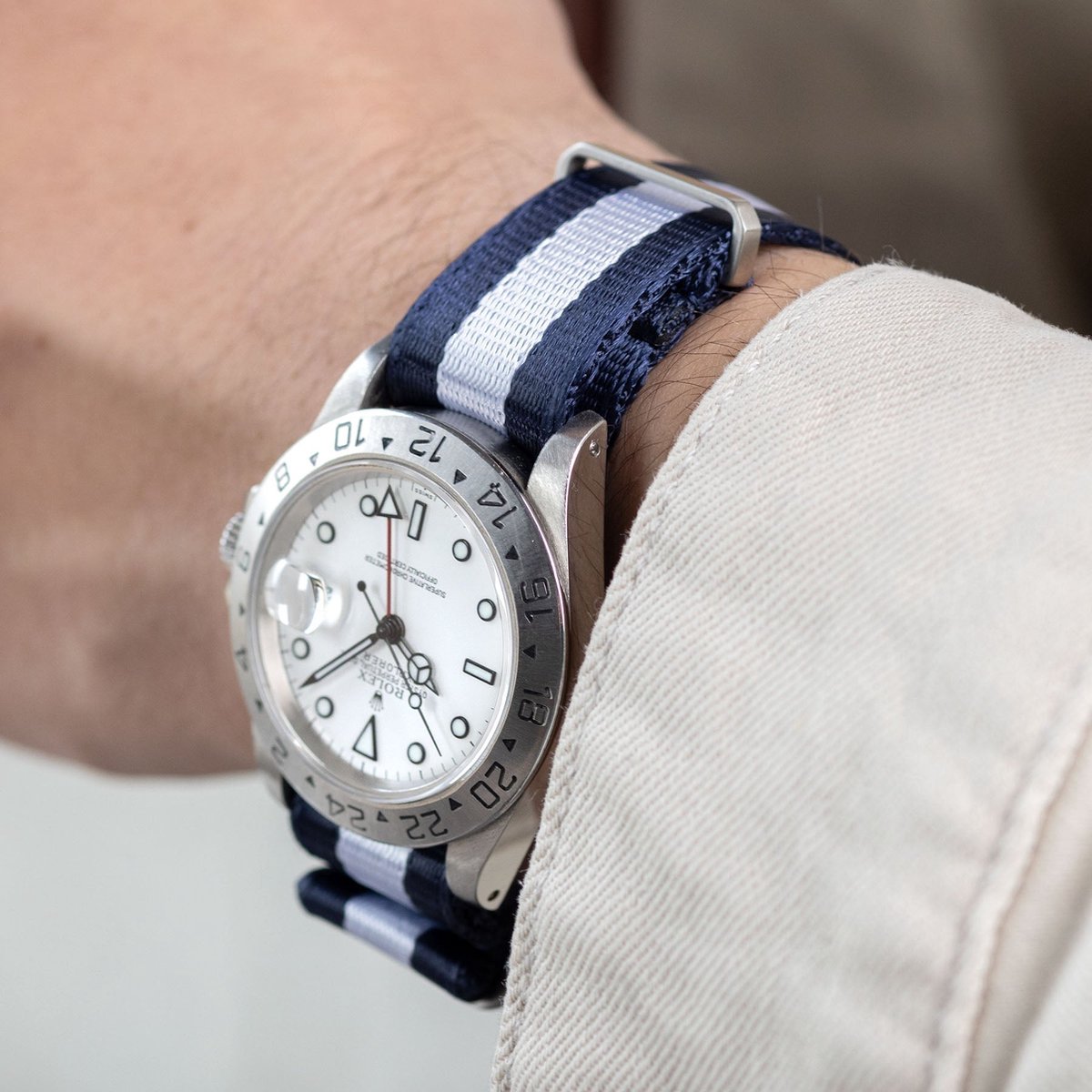 BS Nylon Horlogeband Luxury - Deluxe Nato Navy White - 20mm