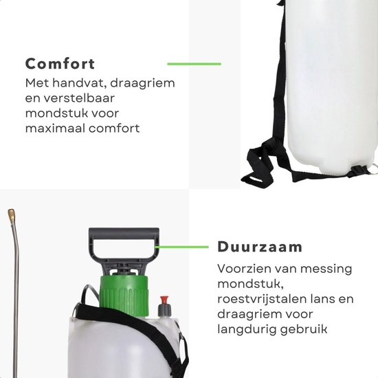 Hogedruk Plantensproeier met Pomp - 8 Liter - Verstelbaar Mondstuk - Draagriem - Drukspuit - Plantenspuit - Verstuiver - Druksproeier - Sproeilans - Vergrendelbare Trekker - Draagriem - Tuin Besproeien - Onkruid Verdelgen van Merkloos	 — afbeelding 5
