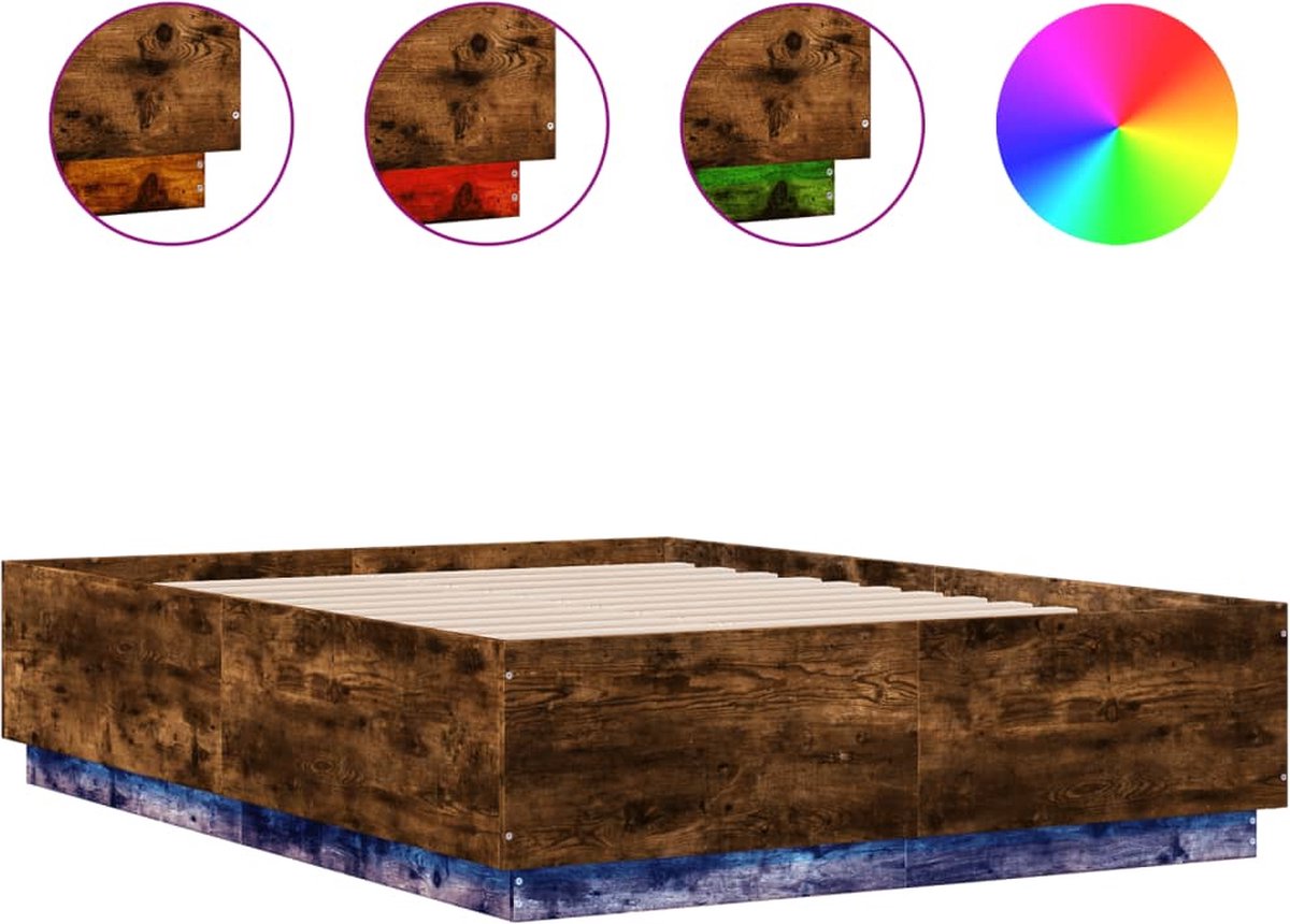 vidaXL - Bedframe - met - LED-verlichting - gerookt - eikenkleurig - 120x190 - cm