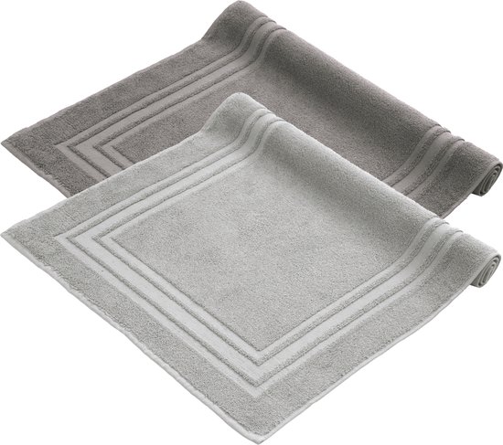 Komfortec Badmat - 2 stuks - Handdoek Dikte - Hotelkwaliteit - Zachte en Absorberende Douchemat - 50x70 cm - 100% Katoen – Antracietgrijs&Grijs