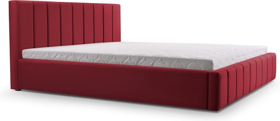 InspireME - Bed 01 - Gestoffeerd bed met Fluweel Beklede Tweepersoonsbed - 140x200 cm - Elegant en Comfortabel - Donkerrood (TRINITY 24)