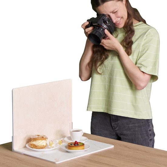Foto Achtergrond Board - Realistische Fotografie Achtergrond - Voedsel Fotografie Achtergrond - Replica Oppervlakken - Beige Marmer & Steen - 30 x 40 cm - 2 stuks