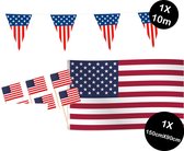 Landen versiering pakket USA- gevelvlag USA(150cmX90cm)-prikkertjes USA(50stuks)-vlaggenlijn USA(1stuks)-wereld party decoratie (USA)