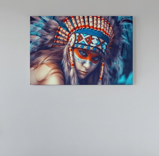 Canvas Schilderij - Vrouw - Indian - Wanddecoratie - 90x60 cm