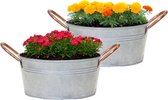 Mega Collections Teil/plantenpot/bloempot Jean - 2x - zink - zilver - D24 X H11 cm