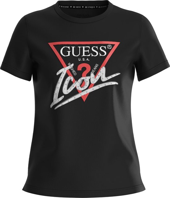Guess SS CN Icon Tee Dames T-Shirt - Jet Black - Maat S