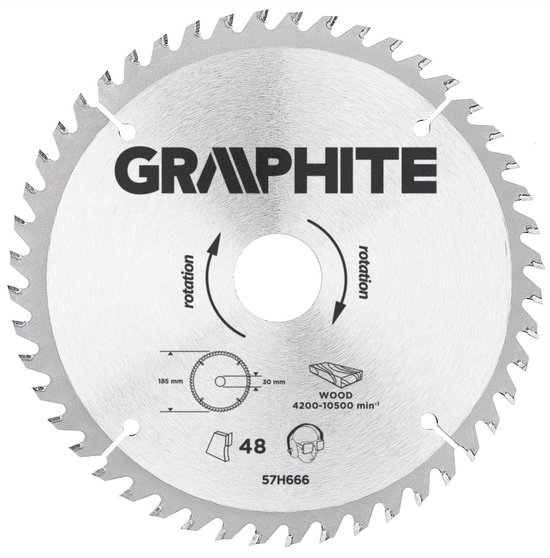 Foto: Graphite 57h666 cirkelzaagblad 185mm asgat 30mm tanden 48 dikte 3 2 vulringen 16 20 25 tct