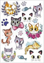 10 tijdtatoeages voor kinderen - katten - 1 vel tatoeages 12,8 x 9 cm - voor 5 jaar - CC056C Tattoo' Mania